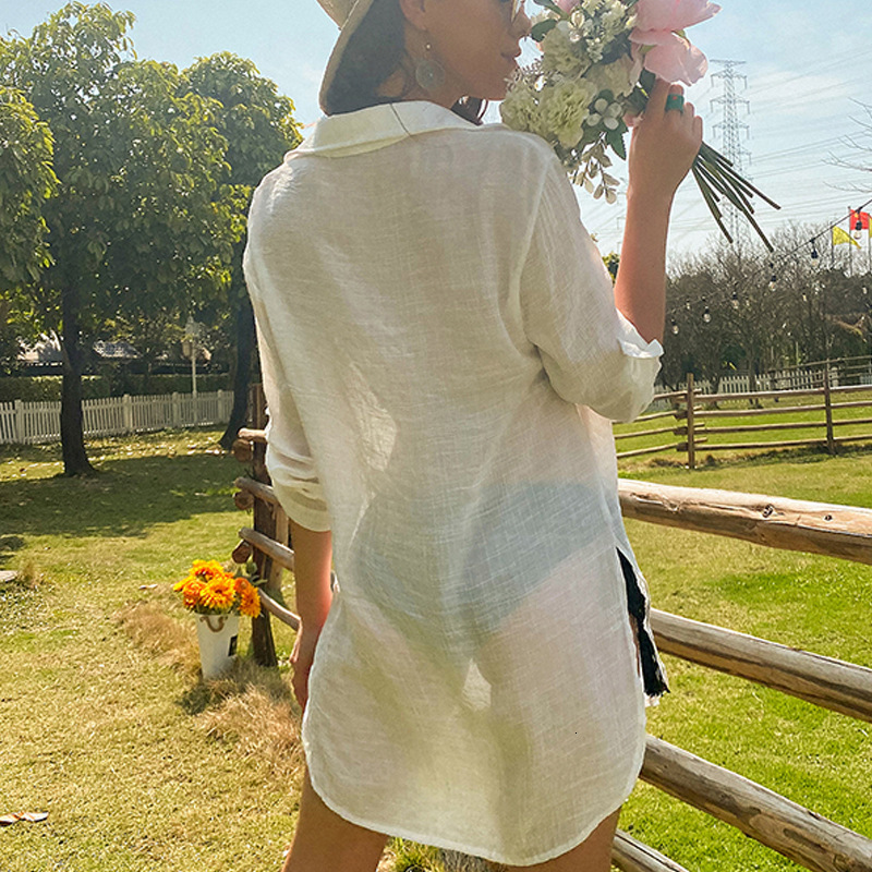 Vacation Jacket Solid Color Loose Breathable Casual Long Sleeved Shirt Sun Protection Pullover Cover