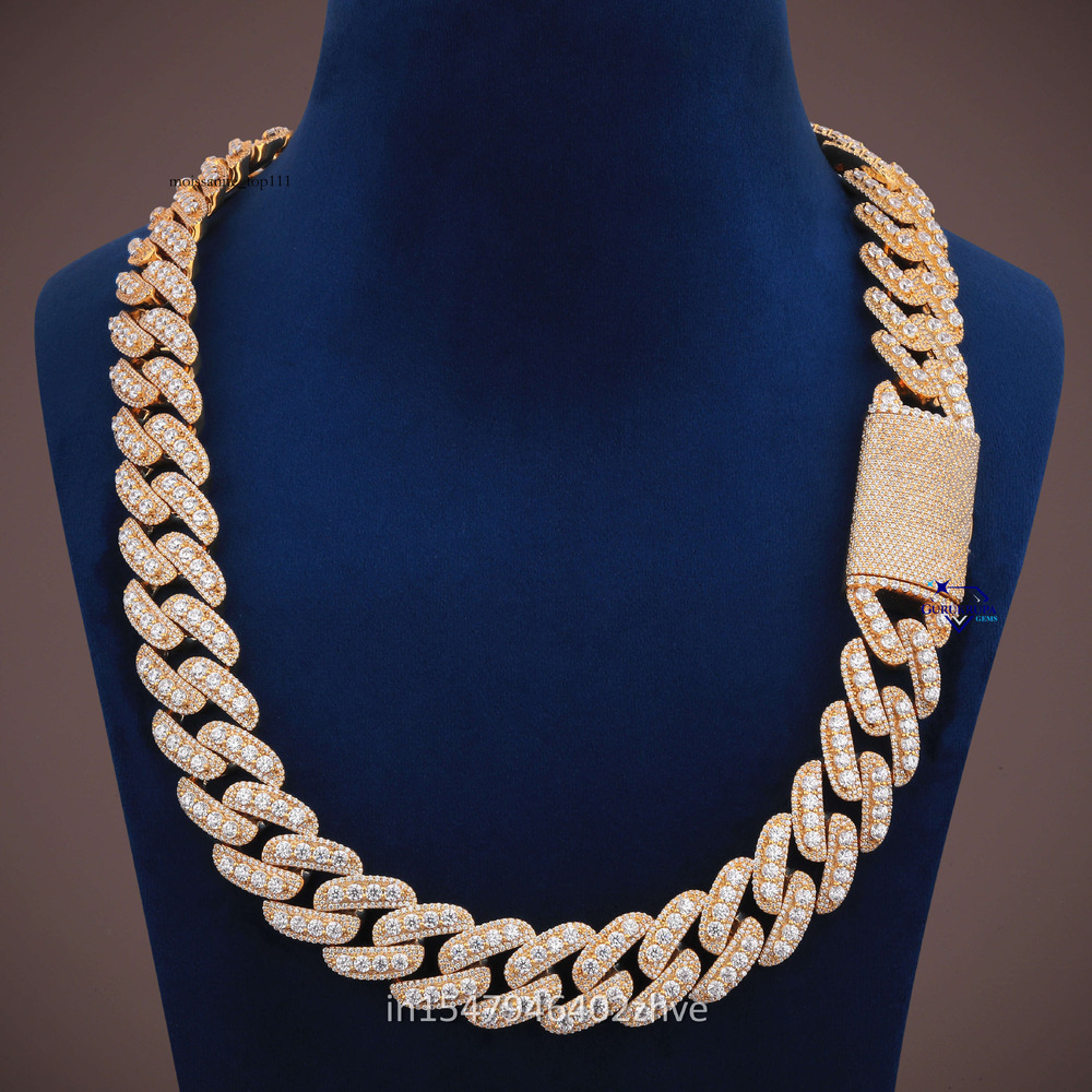 Modern Accessories Sterg Sier Round Cut Moissanite Dia 20 MM Cuban Chain Fully Iced Out Necklaces for Unisex