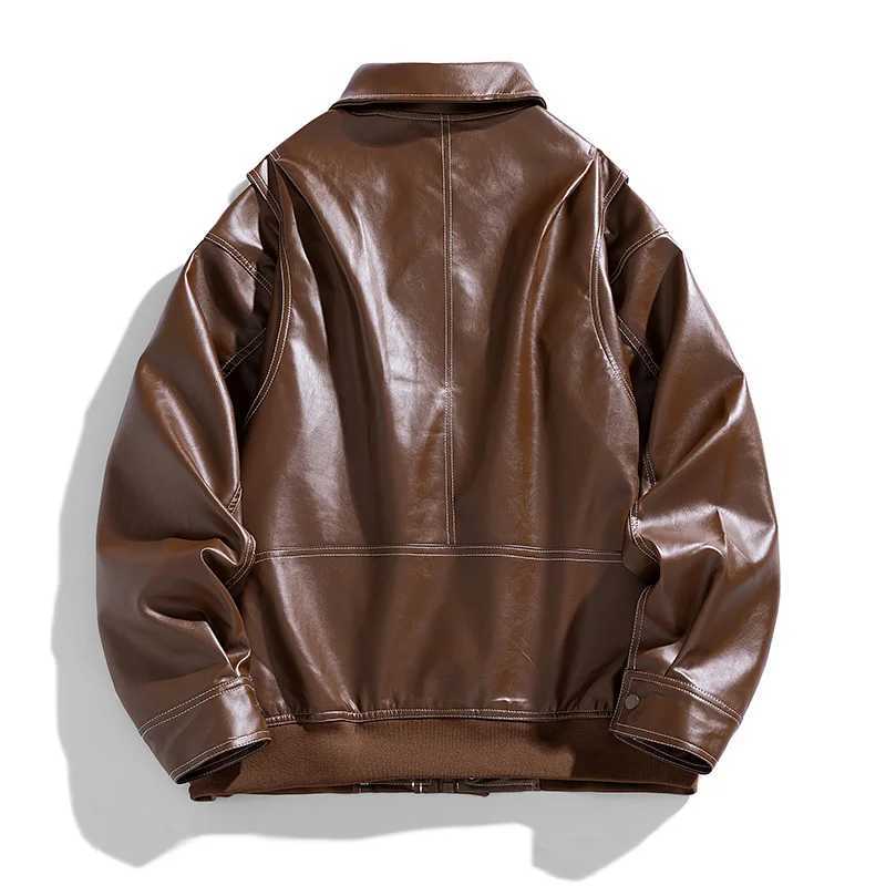 Europe The United States Trend Leather Jacket Spring Autumn New Loose Trend Mens Couple Jacket Lapel Motorcycle Handsome CoatsT250311