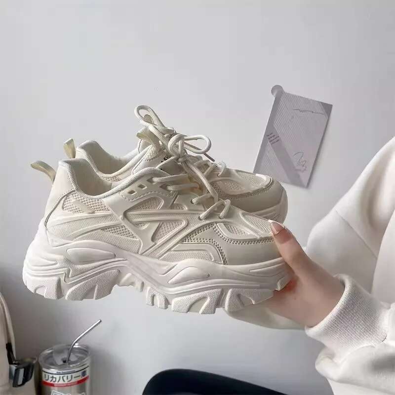 2025 New Model 2025 New Model 2024 New Fashion Sport Summer Black Casual Chunky Sneakers Women Mesh Leather Platform Shoes