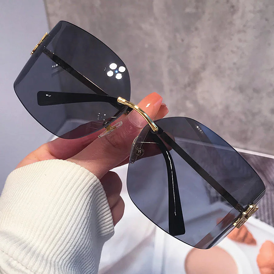 Cutting frameless square sunglasses for womens fashion Alloy Y2K sunglasses for womens gradient elegant shadows UV400 250311