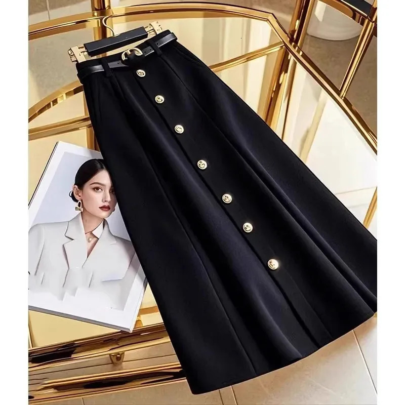 Highend Ladies Aline Long Skirts Autumn Winter Feminine Solid Color High Waist Skirt Korean Women Fashion Leisure Maxi Ski 250311