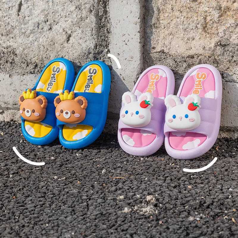 Summer childrens slippers non-slip cute strawberry rabbit girl home thick soles soft soles baby outdoor slippersT250311