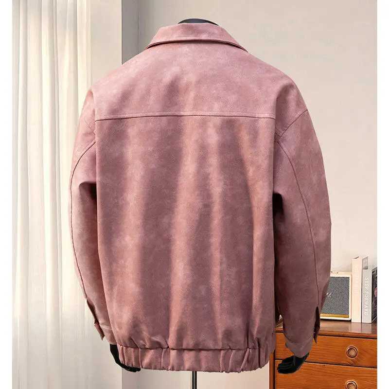 Pink Leather Jackets for Men Solid Hip Hop Punk High Street Faux Leather Coat Male Clothing FashionT250311