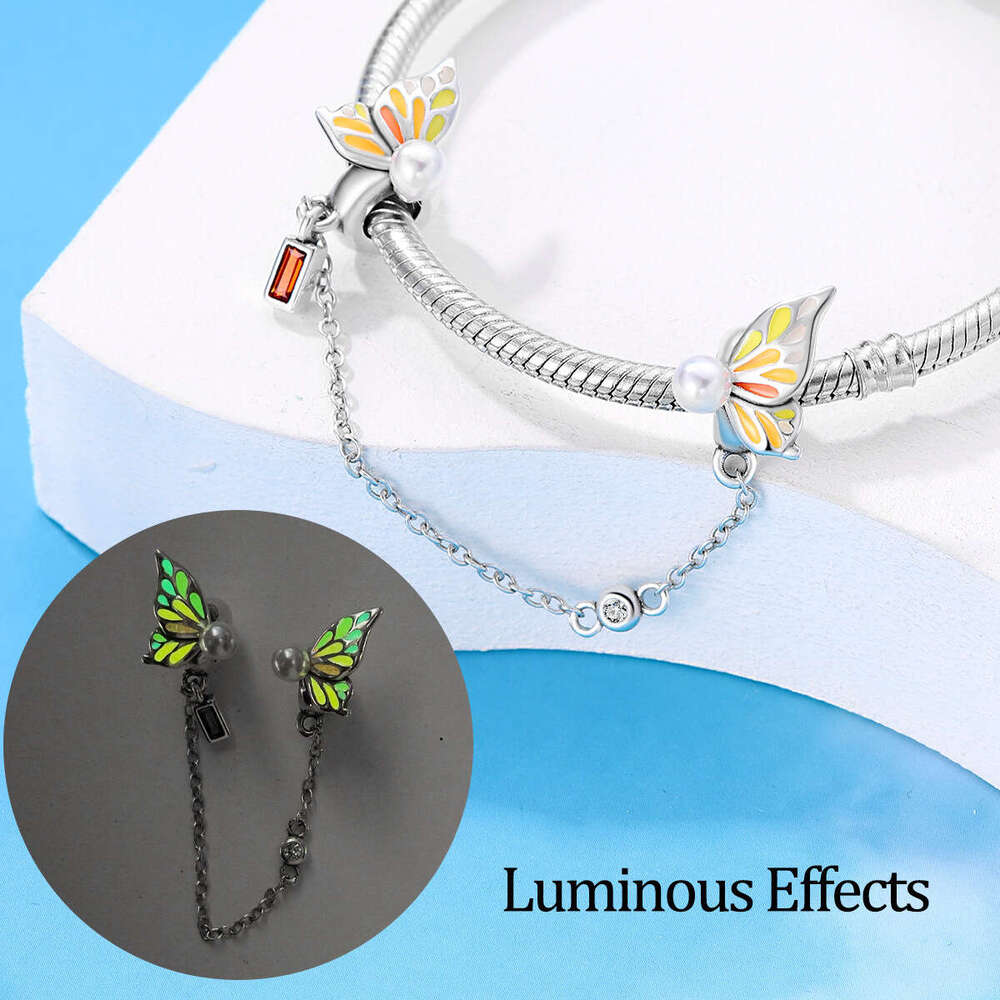 Hot Selling 925 Sterling Silver buckle Charms sun moon luminous safety chain Charm fit bracelet DIY for women new accessory Jewelry gift