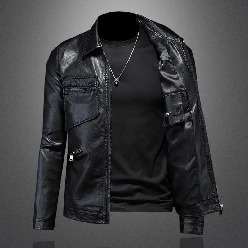 2024 Autumn and Winter New Mens Fashion Handsome Trend Business Leisure Lapel Motorcycle Leather Coat Slim Stylish Man M-4XLT250311