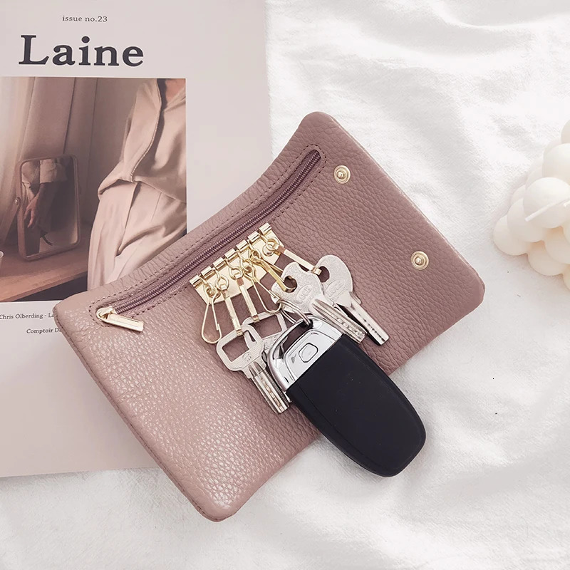 Genuine Leather Mini Small Key Holder Bag Buckle Multifunctional Simple Soft Cow Car Wallet for Men and Women 250311
