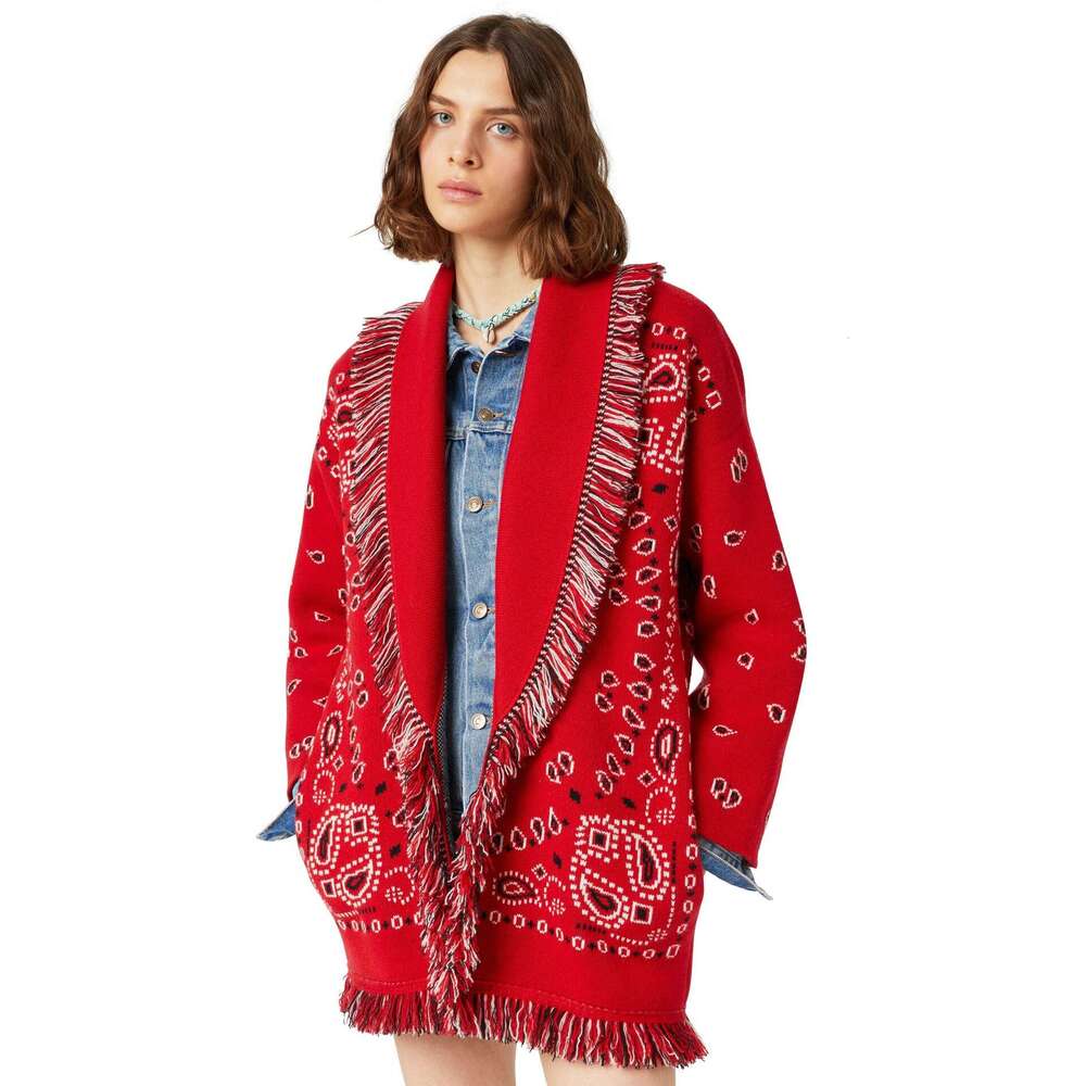 Winter Geometric Jacquard Bohemian Wool Cashmere Coat Loose Medium To Long Knitted Cardigan For Women