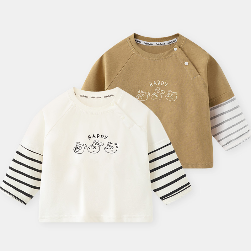 Ddmyshoesvip New Fake Two Piece Long Sleeved T Shirt T Clothes Spring And Autumn Boys Baby Bottom Shirt Children Top