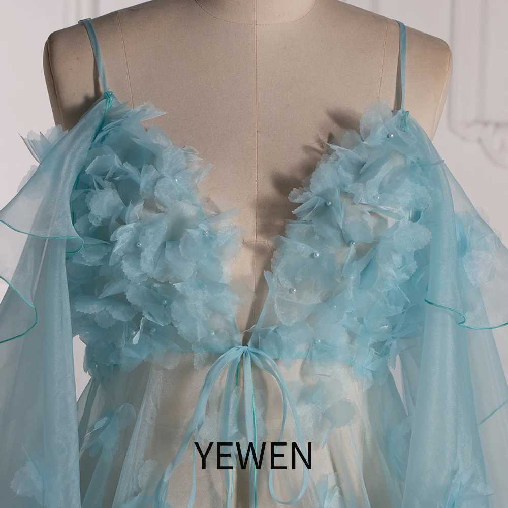 Ethereal Light Blue Ruffle Tulle Maternity Dress with Floral Appliqus Pregnancy Shooting Dress YEWEN YW5503 X250224