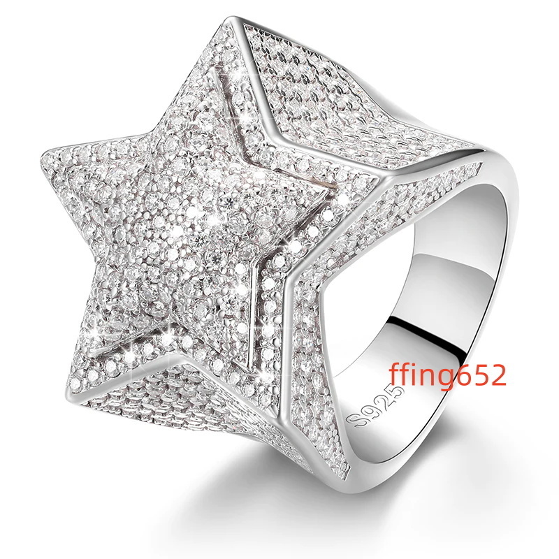 Star Ring Luxury Jewelry Moissanite Fashion Jewelry Moissanite 14k Planted Iced Out S925 Mens Ring