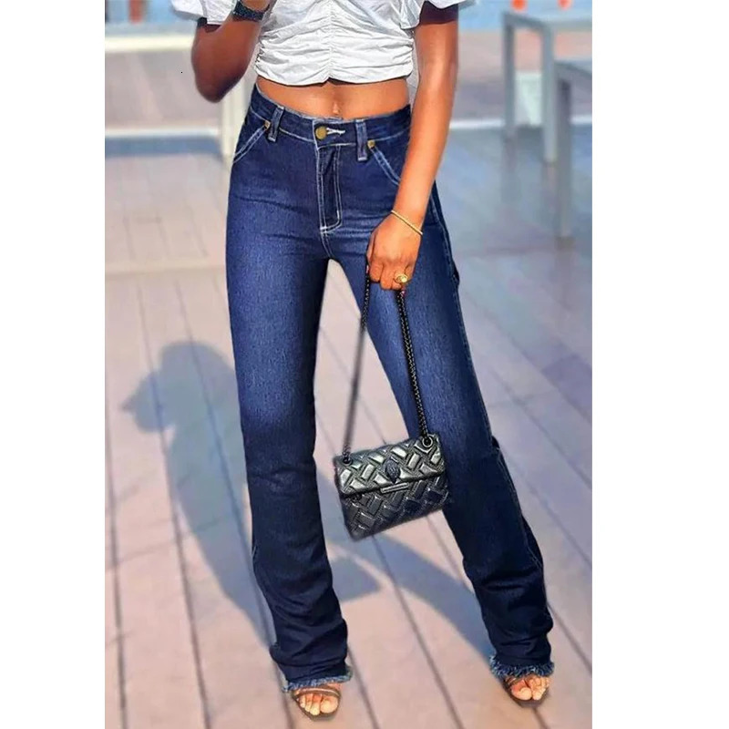 Huangs Sexy Butt Lifting Cargo Denim Chaps High Stretchy Slim Fit Raw Hem Bootcut Ladies Jeans Mid Waist Womens Pants T43 250311