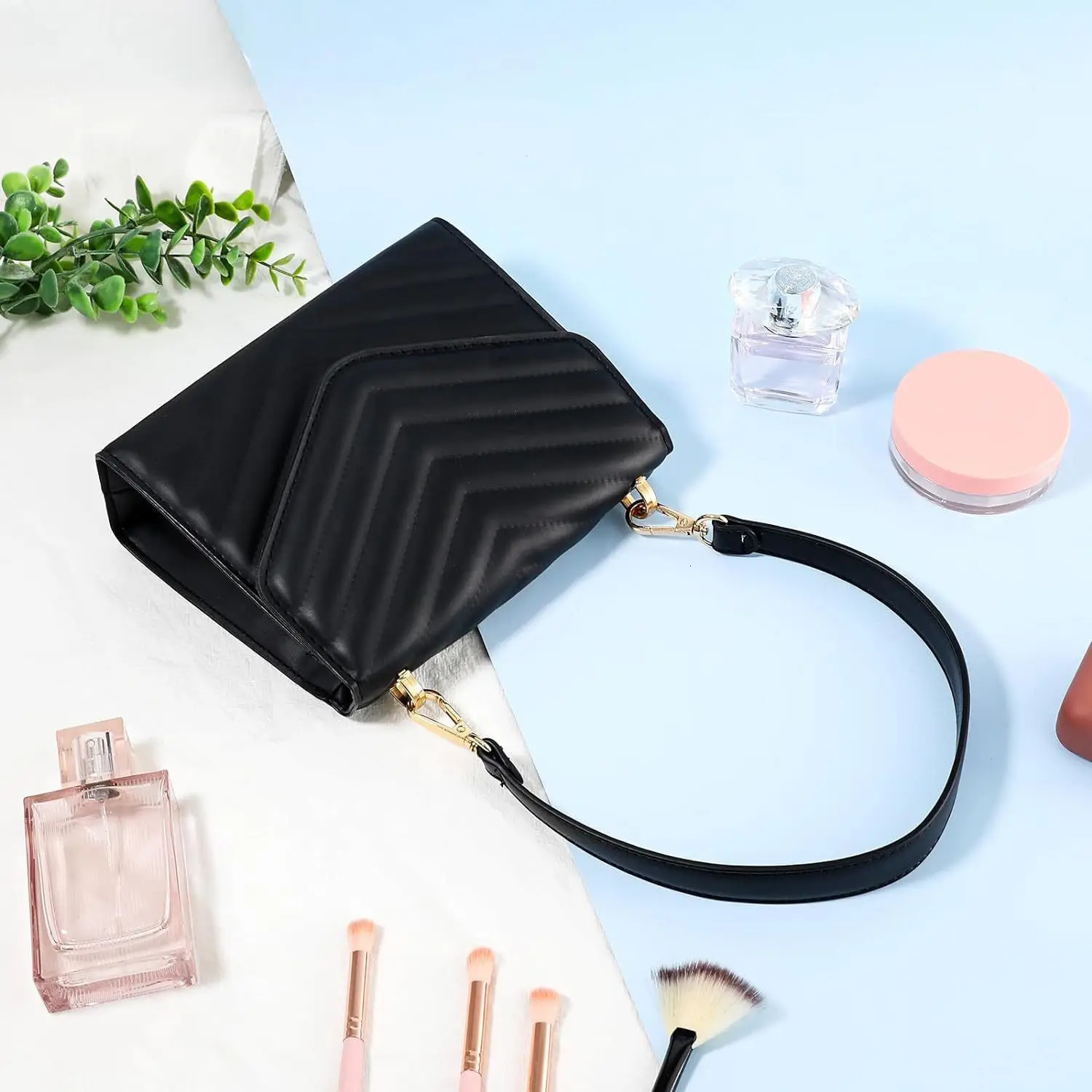 Shoulder bag black leather wallet shoulder strap handle 19 inch alternative with sliding buckle 250311