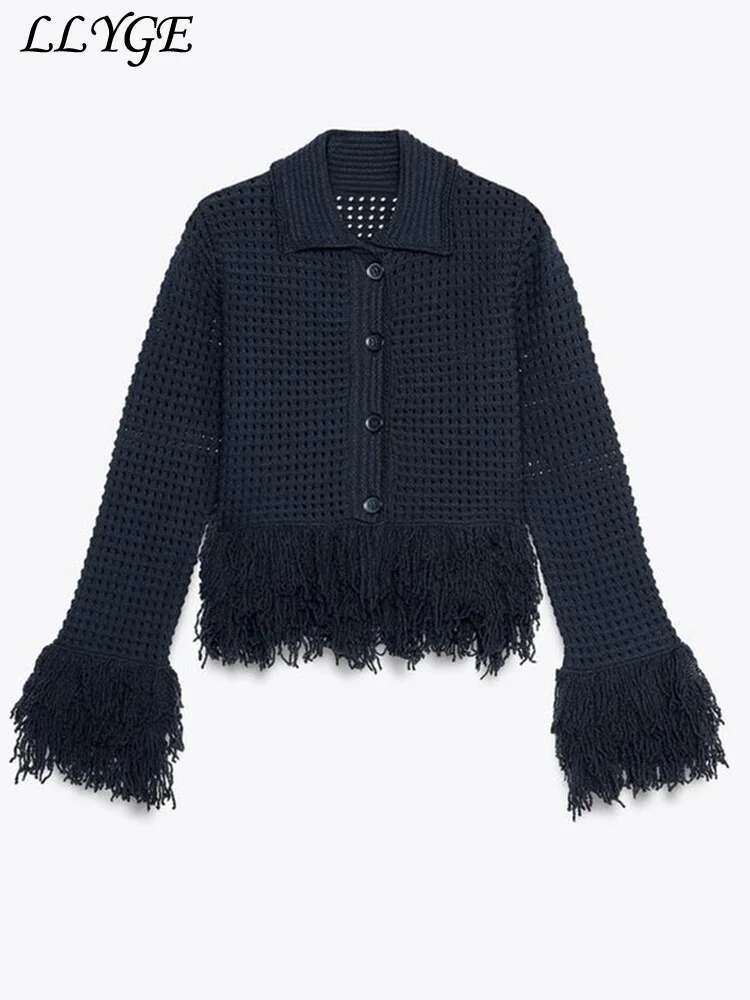 Knit Tassel Cardigans Mini Skirt Set Women Hollow Out Single-Breasted Cardigan Short A-E Skirts 2025 Spring Lady Chic Outfits