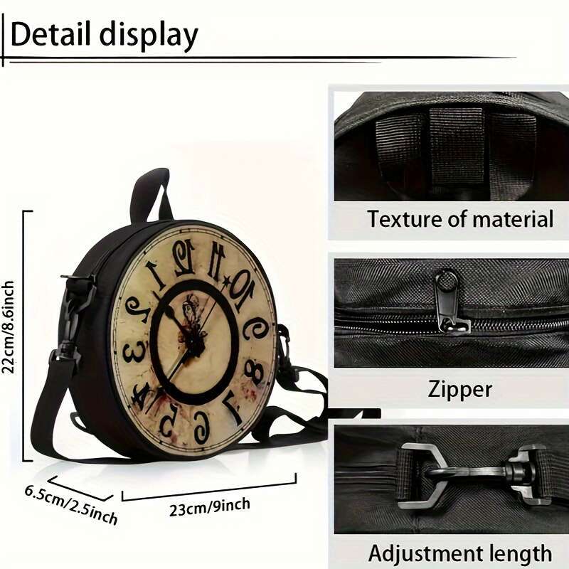 Antique Clock Design Round Crossbody Bag, Fashion Shoulder Bag for Women