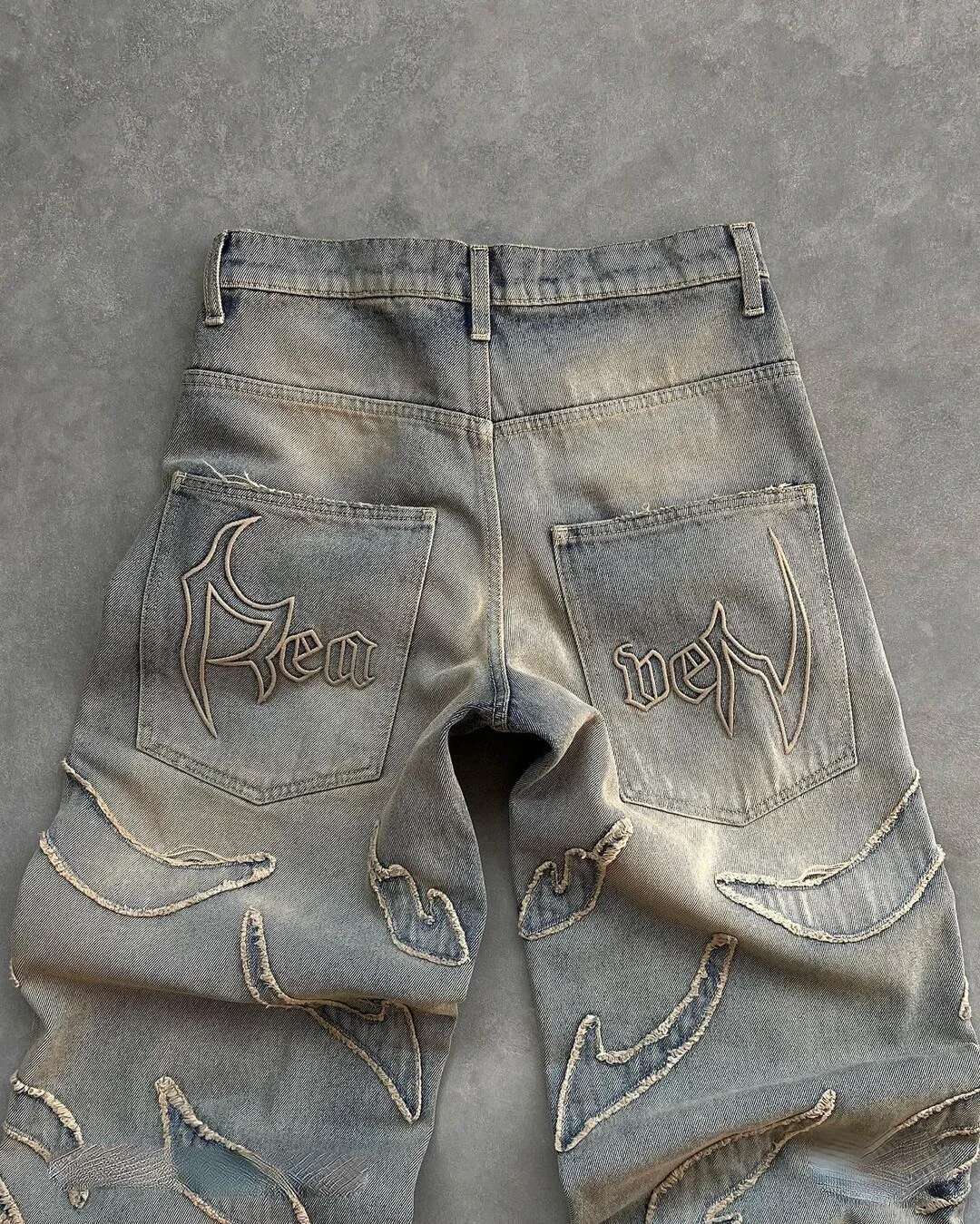 2025 Y2k Streetwear Retro Edge Embroidered Loose Jeans For Men And Women Fashion Designer Original Hip Hop Personalized Patch High Waist Pants Outdoor