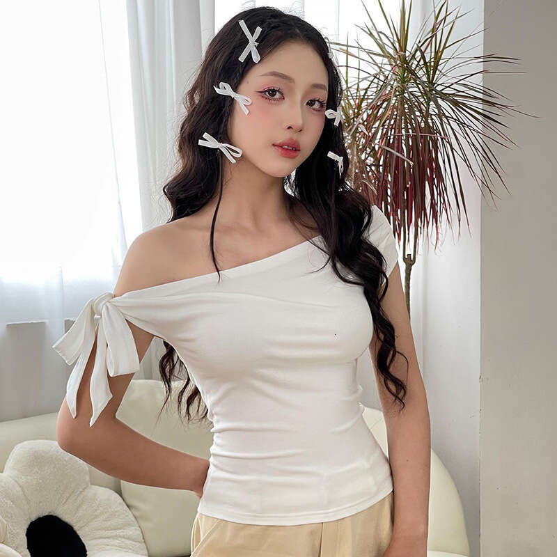 Y24tp328 European and American women's summer ins pleated single shoulder backless twisted tie asymmetrical t-shirt top 2025 new casual fashion t