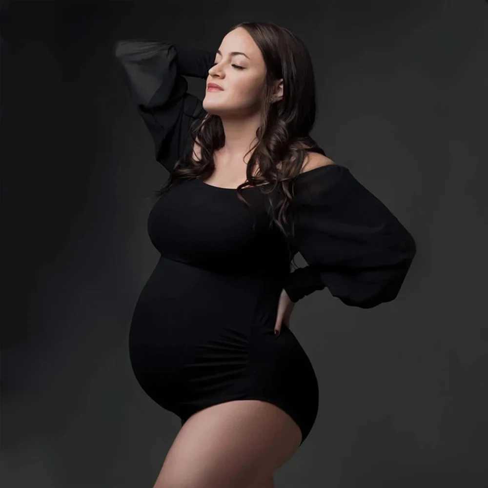 Maternity Photography Bodysuits Strapless Chiffon Long Sleeve Stretchy Clothing Women Dresses For Photo Shoot Studio Accessories X250224