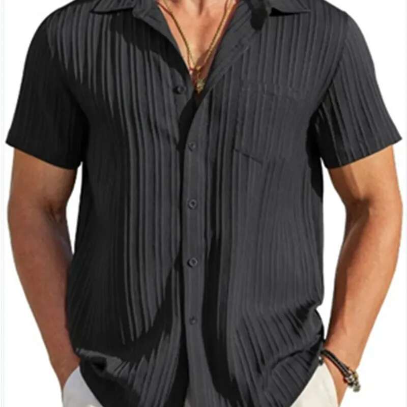 Cotton Hot Sale Men's Short-Sleeved Shirts Summer Solid Color Turn-Down Collar Casual Beach Style Plus Size