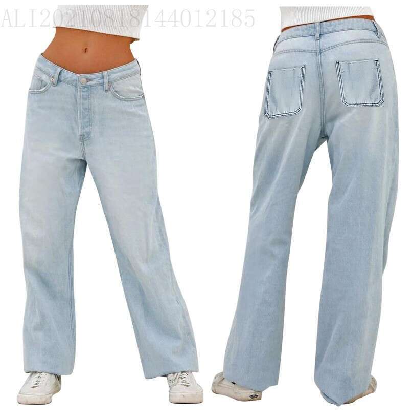 European American manufacturers sell high waisted, loose fitting, wide leg women's jeans directly. 2025 new casual and versatile fashion clothing