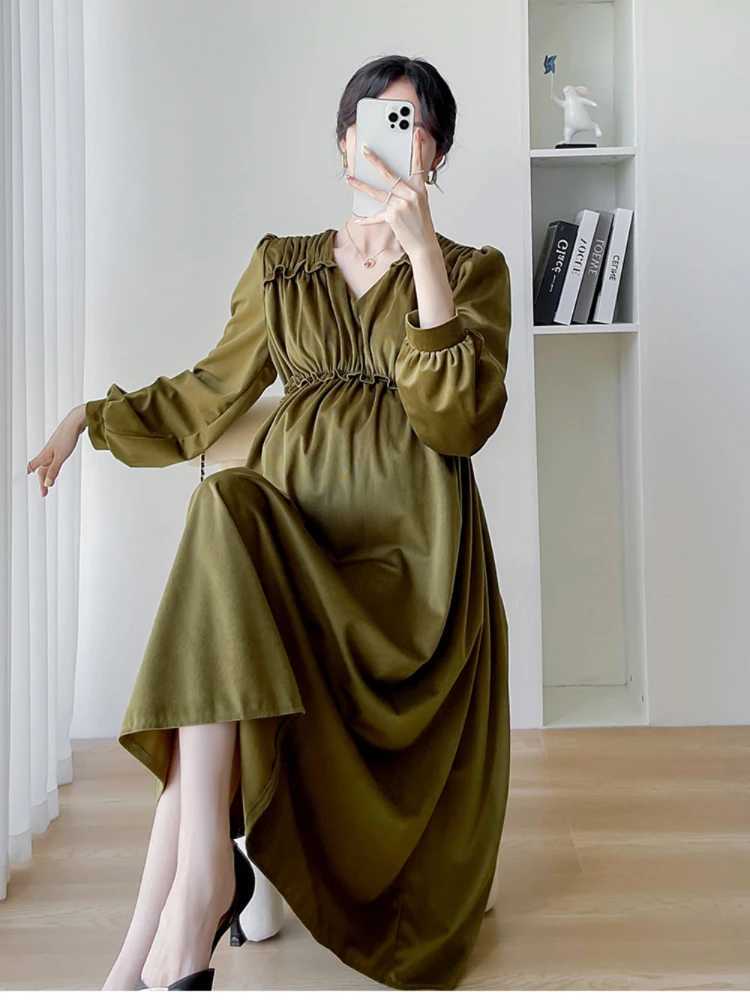 Autumn Winter Korean Fashion Maternity Dress Sweet A Line vestidos Clothes for Pregnant Women Pregnancy photoshoot dressT250311