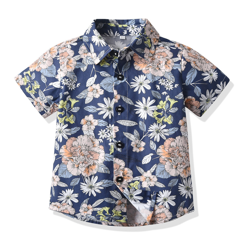 Ddmyshoesvip Children Shirt Summer Short Sleeved Flower Collar Cardigan Boys Versatile Casual Cotton Top New Clothing