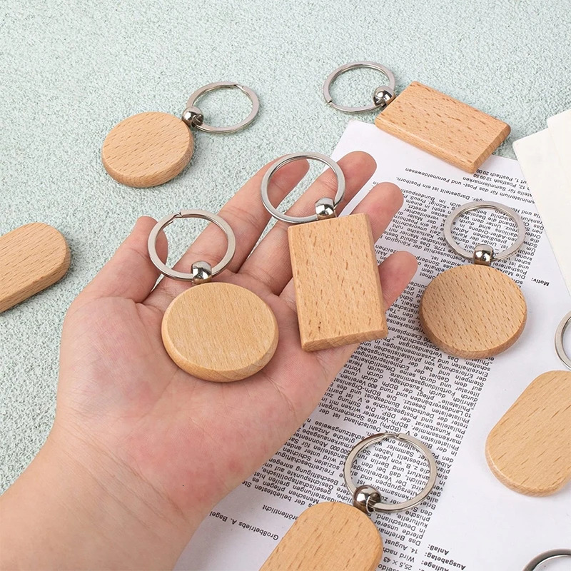30Pcs Blank Wooden Key Chain Rectangle Key Chain Tags Wood Keychains Key Ring for DIY Craft 250305