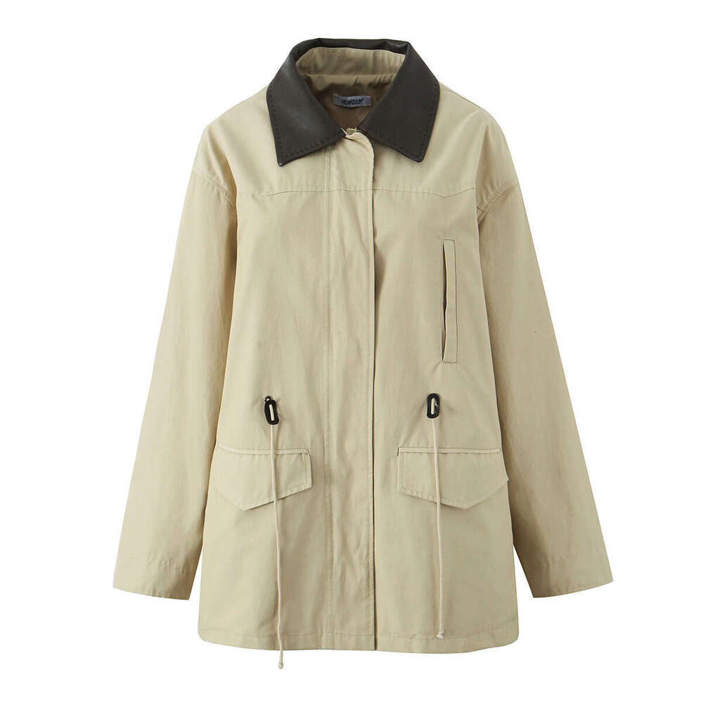 Fashion Workwear Style Long Sleeved Waist Cinched Windbreaker Jacket Top, 2025 Spring Autumn New Product D79445