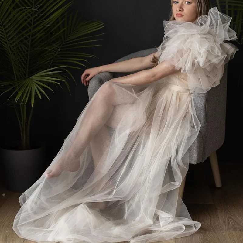 Elegant Soft Tulle Maternity Dresses Photoshoot Sleeveless Puffy Long Sexy See Through Tulle Maternity Robes For Photography X2502241