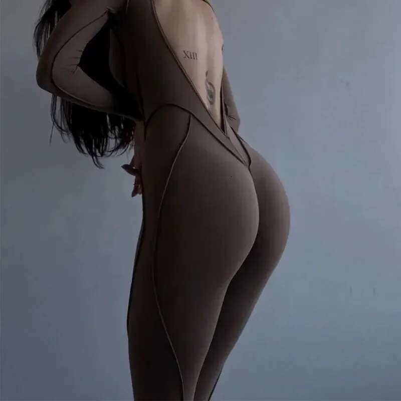Women 2024 Spring Autumn Long Sleeve Streetwear Bodycon Jumpsuit Overall One Piece Outfit Wholesale Items For Business