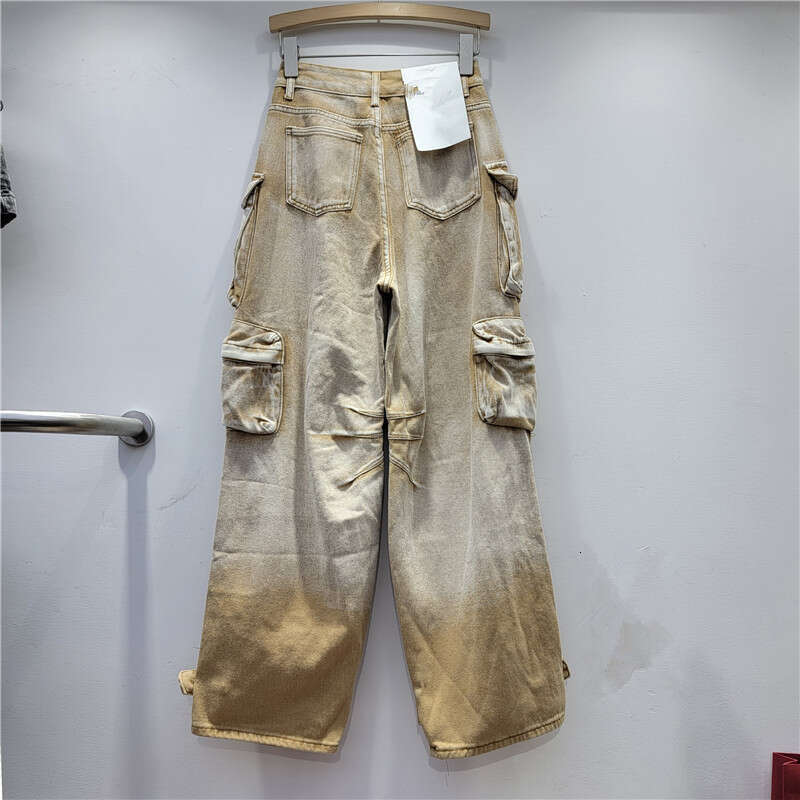 American Street Brand Gradient Contrasting Heavy Three-Dimensional Pocket Wide Leg Pants Cool And Niche Workwear Jeans Women's Fashion