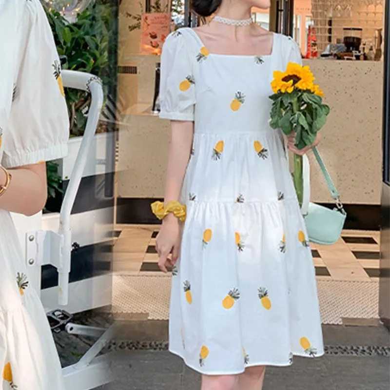 Pregnant Women Summer Dress Petal Collar Sweet Bubble Sleeve Temperament High Waist Maternity Gown Maternity Short Sleeve DressT250311
