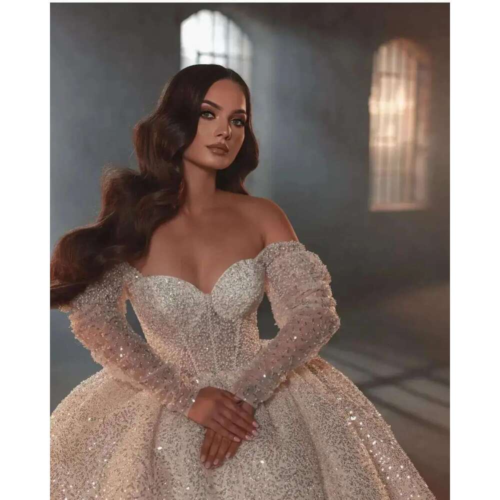 Shine Ball Wedding Dresses Outside Shoulder Bridal Dress