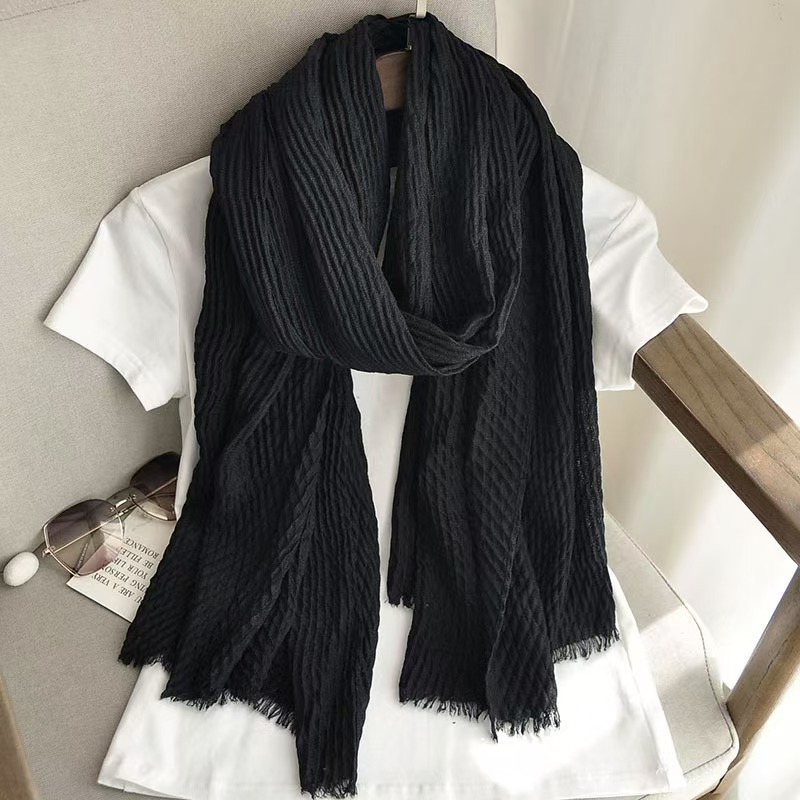 T265 cotton and linen scarf women autumn and winter thin literary style retro neck scarf shawl solid color
