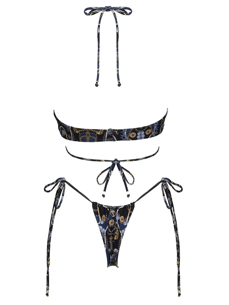 ZRTAK Sexy Bikini Triangle Bandage Swimwear Women Bathing Suit Hollow Out Quality Pleated Swimsuit Female Print Set 250310