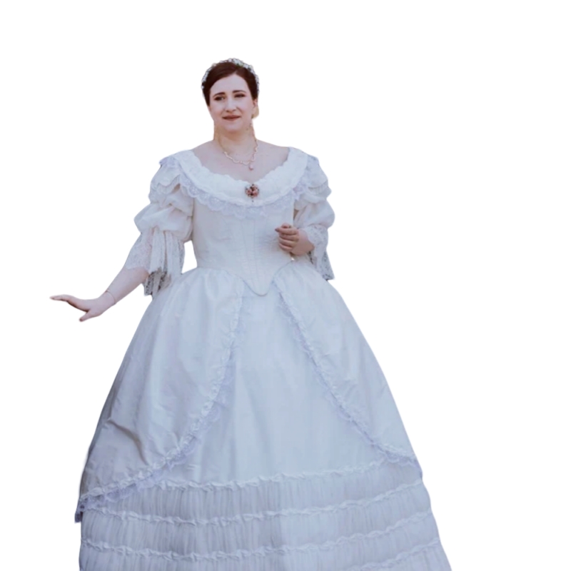 Vintage Victorian Wedding Dresses Scoop Neckline Half Sleeves Princess Long Historical Bridal Gown Back Lace-Up Corset Medieval Bride Dress White
