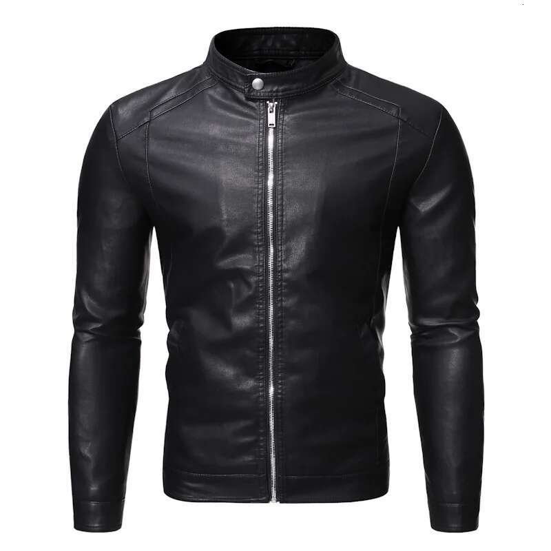 Men's Standing Collar Jacket Autumn Oversized Slim Motorcycle Cycg Suit Winter Thickened PU Leather Work Clothes