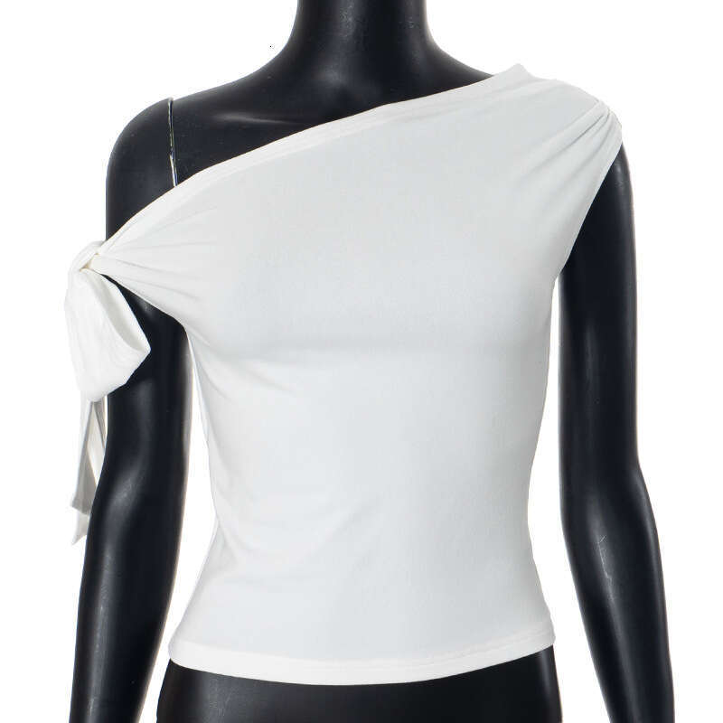 Y24tp328 European and American women's summer ins pleated single shoulder backless twisted tie asymmetrical t-shirt top 2025 new casual fashion t