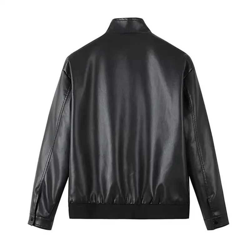 Spring Autumn Stand Collar Black Pu Leather Jackets Men Fashion Motorcycle Biker Coats Male Casual Moto leather Outerwear CoatsT250311