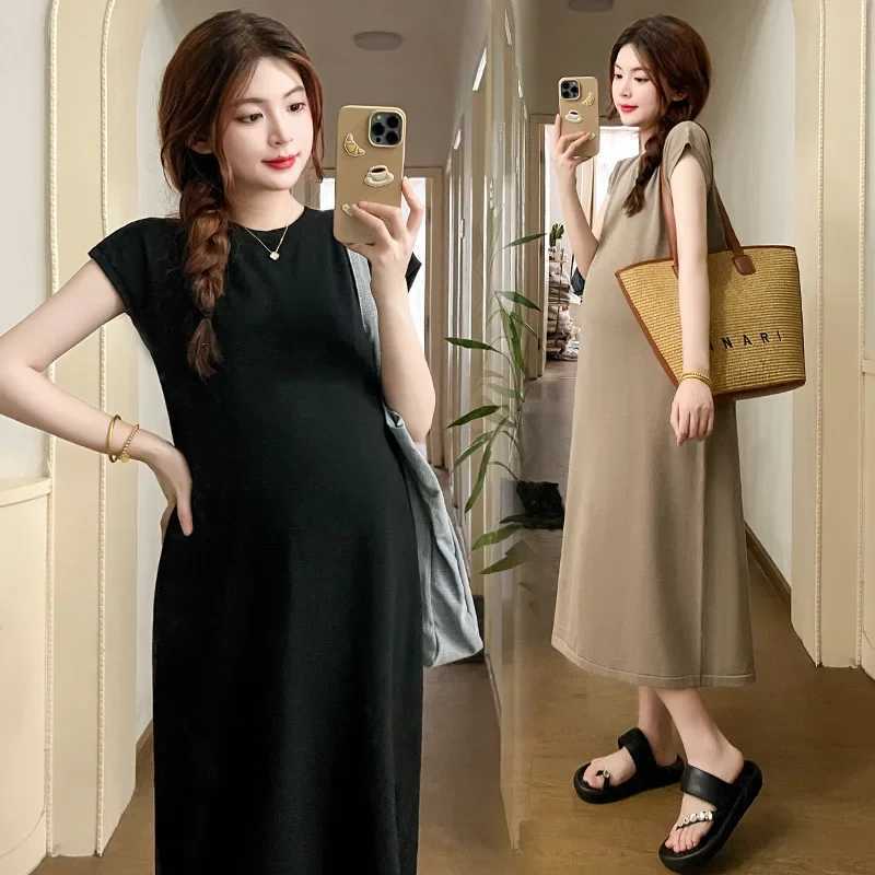 Summer Maternity Dresses Solid Short Sleeve Bodycorn Maxi Dress Pregnant Women Baby Shower Gowns Premama Clothing PregnancyT250311