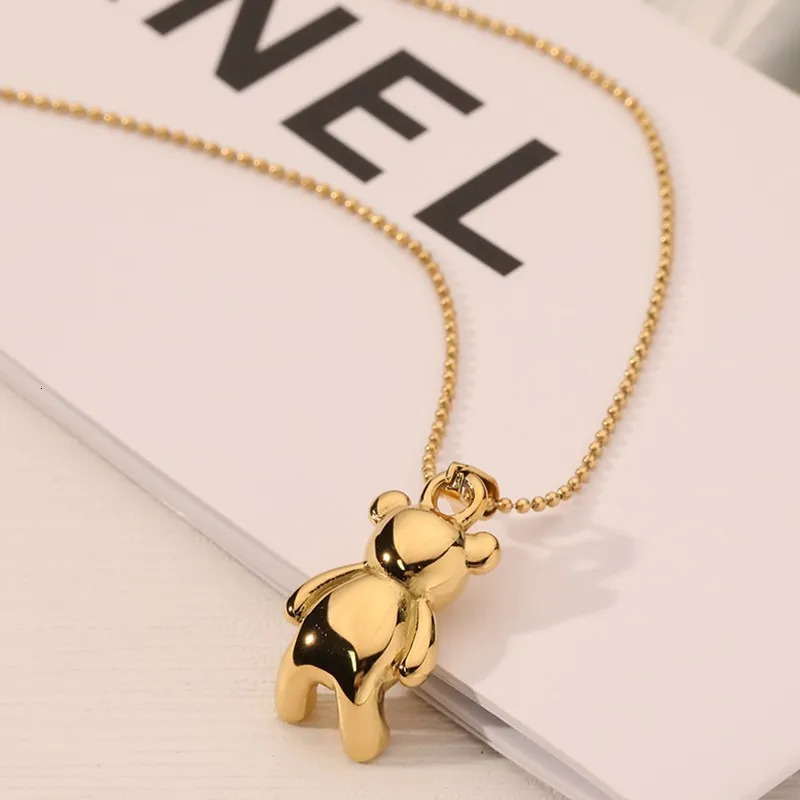 Wholesale Custom 18K Gold Plated Stainless Steel Jewelry Cute Cartoon Teddy Bear Charm Pendant Gold Teddy Bear Necklace 250310