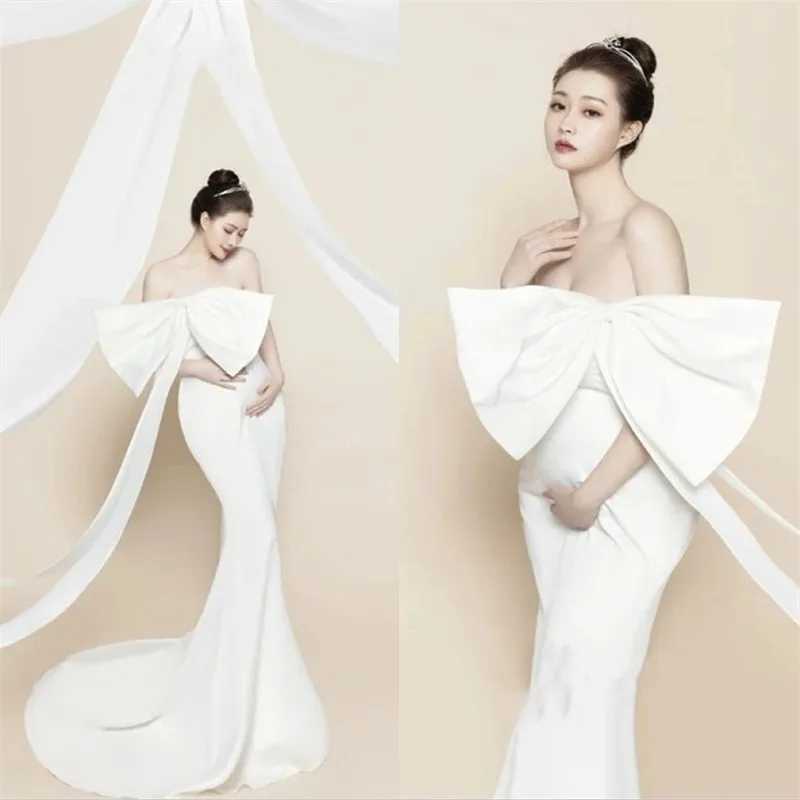 Big Bow Style Maternity Evening Dress For Baby Shower Party Pregnancy Maxi Gown Photography Pregnant Women Photo Shoot Prop X250224