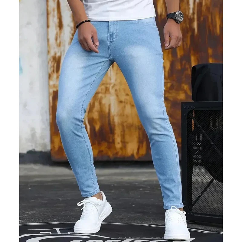 Spring Men ner Narrow Leg Jeans Mens Comfortable Baggy Straight Denim Pants Classic Solid Casual Daily Trousers 250311