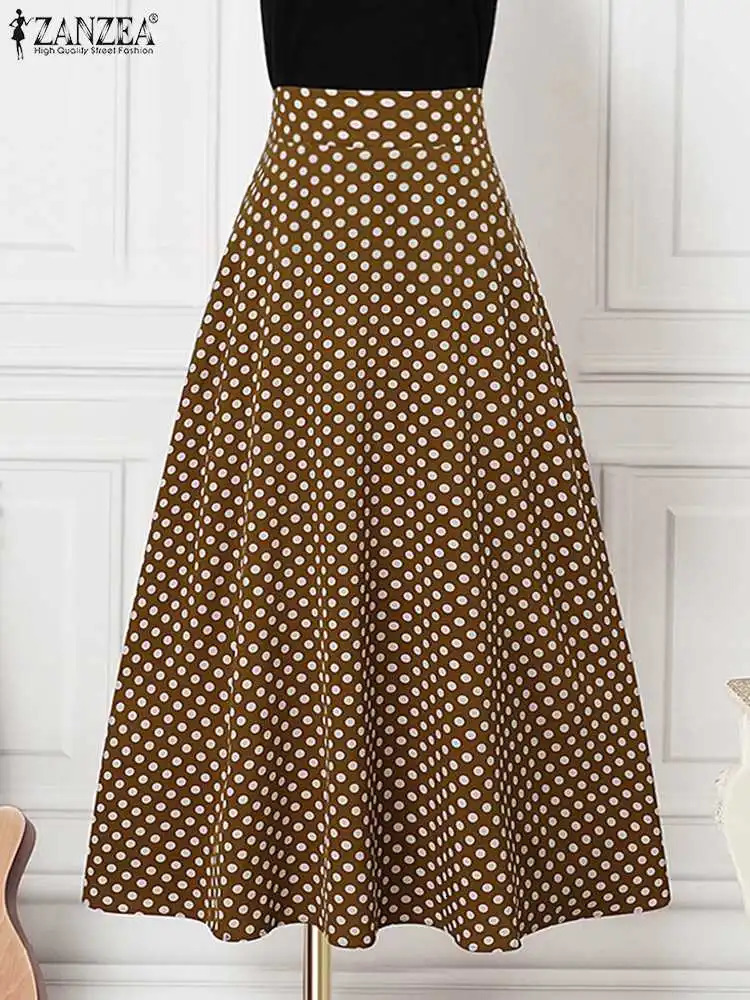 ZANZEA Fashion Aline Swing Skirt High Waist Maxi Skirts Women Casual Polka Dot Summer Elegant Office Holiday Long Sleeves 250311