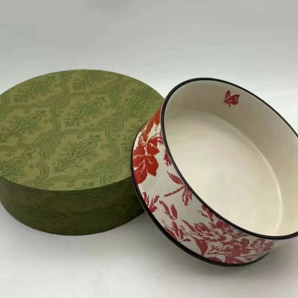 Dog Bowls Ceramic Pet Bowl With Classic Letters Heavy Duty Non Slip Ceramic Cat Dish Dogs Bowls for Food and Water 42oz Black Flower