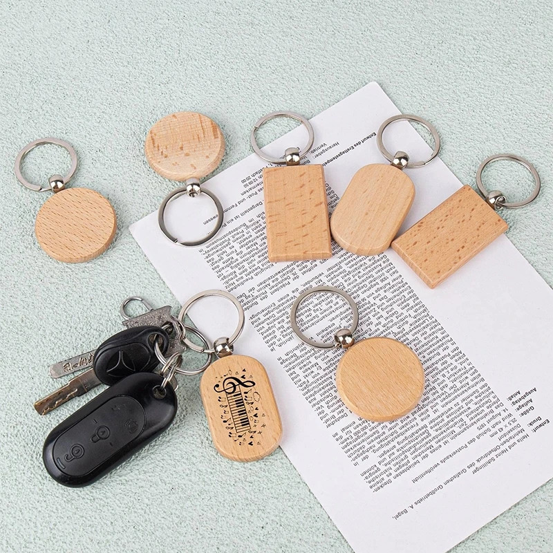 30Pcs Blank Wooden Key Chain Rectangle Key Chain Tags Wood Keychains Key Ring for DIY Craft 250305