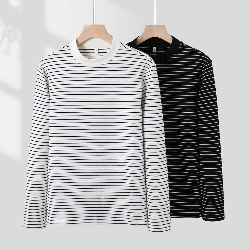 polo Striped long sleeved T-shirt business leisure Korean version autumn and winter interior matching base shirt for youth men's top