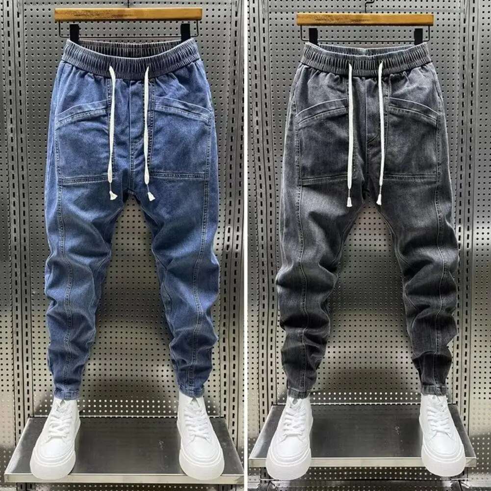 Jeans Men s Elastic Drawstring Waist Denim Work Pants Fashionable Designer High-quality Pocket Casual Spring And Autumn Men s Outdoor Casual Pants