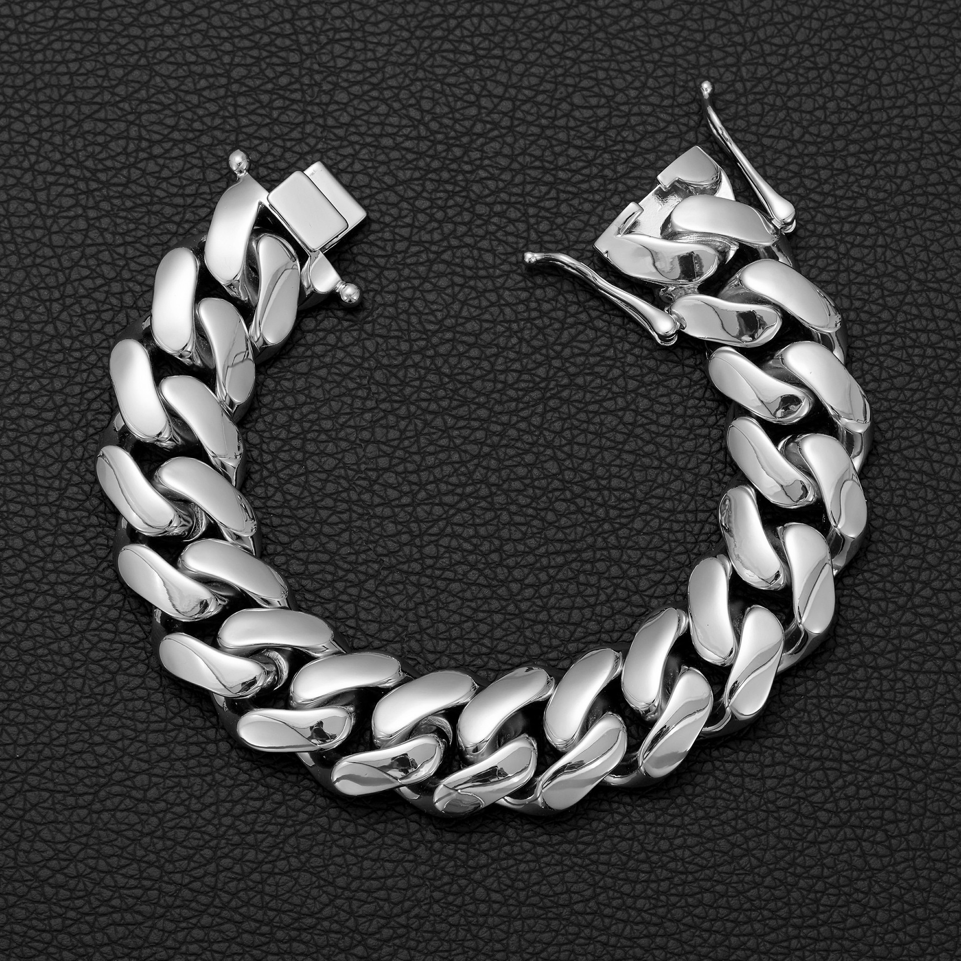 8-22mm Shiny Miami Cuban Link Chain Bracelet Stainless Steel Gold Plated Jewelry