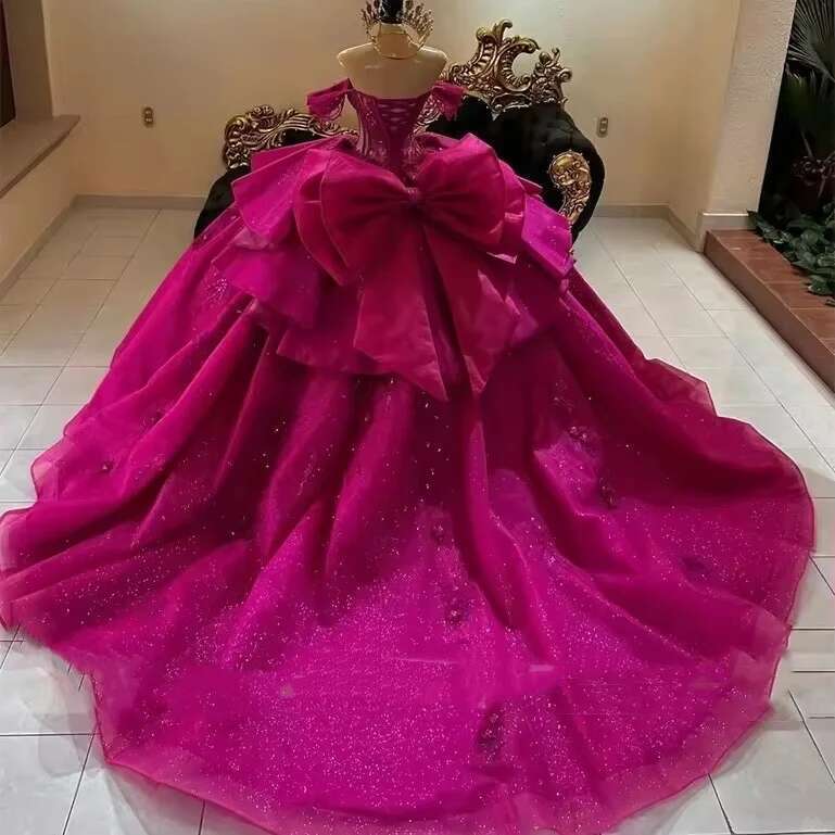2025 Purple Quinceanera Beaded Applique with Bow Birthday Party Dress Ball Gown Sweet 16 Dresses 15 Anos Customized al0311